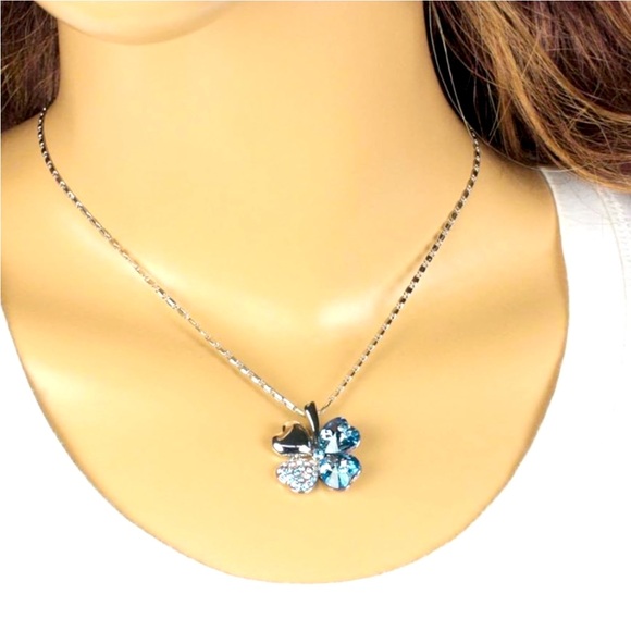 Swarovski Turquoise Four Heart Sparkling Necklace - Picture 2 of 4